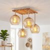 Boho Kogellampje Koyoto met 4 amberkleurige bollen op houten lamellen