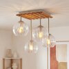 Plafondlamp met glazen bollen Koyoto, houten lamellenplaat, 4 heldere glaskappen ø 15 cm