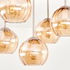 Boho-plafondlamp Koyoto met houten lamellenplaat en amberkleurige glazen bollen