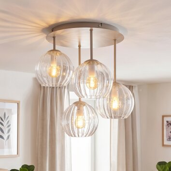 Koyoto plafondlamp rond Ø 38 cm, 4-lichts met bolvormige kappen, retro