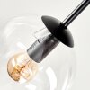Boho cluster-plafondlamp Gastor met houten lamellenplaat en 5 heldere glazen bollen, E14