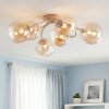 Moderne plafondlamp Chehalis, clusteropstelling met 6 glazen bollen, amber-helder ø 15 cm
