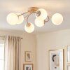Moderne Kogellamp Chehalis met 6 witte glazen bollen, zandkleurig metaal ø 58 cm