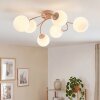 Moderne Kogellamp Chehalis met 6 witte glazen bollen, zandkleurig metaal ø 58 cm