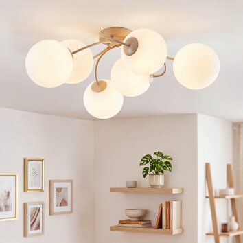 Chehalis 6-lichts plafondlamp met bollen, G9, Ø 64 cm, modern vintage design, gebogen armen