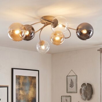 Chehalis ronde plafondlamp met kogelvormige kappen, 6-lichts G9, ø 58 cm, modern retro