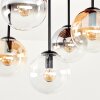 Plafondlamp Gastor met houten lamellenplaat, 5 bollen ø 15 cm in helder, amber en rookkleurig