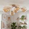 Moderne Cluster-plafondlamp Chehalis met 6 amberkleurige glazen bollen, ø 15 cm