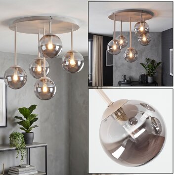 Chehalis 5-lichts plafondlamp met bolvormige kappen, Ø 43 cm, G9, retro