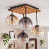 Plafondlamp Koyoto met 4 geribbelde glazen bollen in amber, helder en rookkleurig