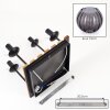 Plafondlamp Koyoto met Boho-glazen bollen, 4 rookkleurige kappen, houten lamellenplaat