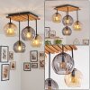 Cluster-plafondlamp Koyoto met 4 glazen bollen in amber en rookkleur, voor de eettafel