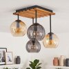 Cluster-plafondlamp Koyoto met 4 glazen bollen in amber en rookkleur, voor de eettafel