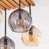 Cluster-plafondlamp Koyoto met 4 glazen bollen in amber en rookkleur, voor de eettafel