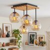 Boho kogellampje Koyoto met 4 amberkleurige glazen bollen en houten lamellenplaat