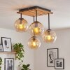 Boho kogellampje Koyoto met 4 amberkleurige glazen bollen en houten lamellenplaat