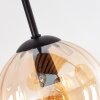 Boho kogellampje Koyoto met 4 amberkleurige glazen bollen en houten lamellenplaat