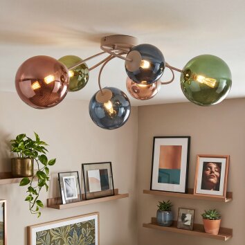 Chehalis plafondlamp met bolkappen, 6-lichts G9, rond ø 64 cm, retro-vintage