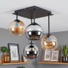 Moderne Cluster-plafondlamp Koyoto met 4 glazen bollen in amber, chroom en rookkleur