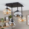 Cluster-plafondlamp Koyoto met 4 glazen bollen in amber, helder en rookglas ø 15 cm