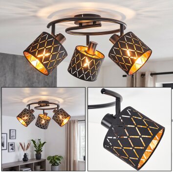 Alsen 3-lichts plafondlamp met draaibare spots en kap met rasterpatroon
