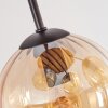 Boho-plafondlamp Koyoto met houten lamellenplaat en 4 amberkleurige glazen bollen ø 15 cm