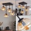 Cluster-plafondlamp Koyoto met 4 amberkleurige en heldere geribbelde glazen bollen