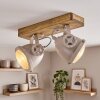 Plafondspot Herford met houten balk, boho stijl, draaibare en zwenkbare koppen