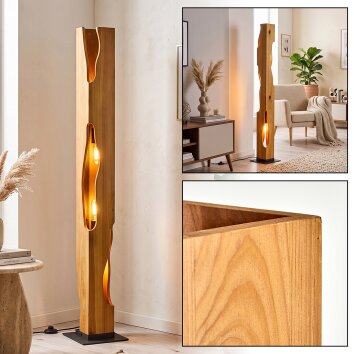 Moderne Vloerlamp Sernadelo met natuurlijke houten zuil en golvende openingen