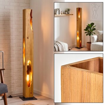 Boho-vloerlamp Sernadelo in natuurlijke kleuren met houten kolom en 4 E27-fittingen
