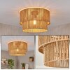Boho plafondlamp Tamir, bruine metalen constructie met schermopbouw in natuurlijke kleuren
