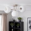 Moderne plafondlamp Koyoto met drie ronde witte glazen kappen, zandkleurig metaal