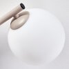 Moderne plafondlamp Koyoto met drie ronde witte glazen kappen, zandkleurig metaal