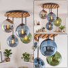 Cluster-plafondlamp Gastor met 4 blauwe, groene, chromen en rookkleurige glazen bollen
