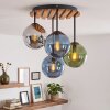 Cluster-plafondlamp Gastor met 4 blauwe, groene, chromen en rookkleurige glazen bollen
