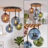 Plafondlamp Gastor met 4 blauwe, groene en koperkleurige glazen bollen, ø 15 cm
