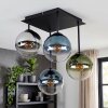 Cluster-plafondlamp Gastor met 4 moderne glazen bollen in blauw, groen en helder