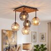 Moderne cluster-plafondlamp Koyoto met 5 rook- en amberkleurige glazen bollen