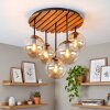Cluster-plafondlamp Gastor met natuurkleurige lamellenplaat en 5 amberkleurige glazen bollen