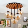 Cluster-plafondlamp Gastor met natuurkleurige lamellenplaat en 5 amberkleurige glazen bollen