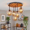 Cluster-plafondlamp Gastor met natuurkleurige lamellenplaat en 5 amberkleurige glazen bollen