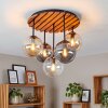 Boho cluster-plafondlamp Gastor met houten lamellen en 5 glazen bollen