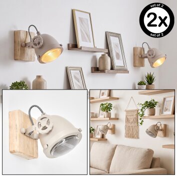 Scandinavische wandspot Herford, 2-delige set, draaibare en zwenkbare spotkop, zandkleurig
