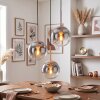 Cluster-hanglamp Gastor met 3 ronde schermen, armatuur zandkleurig, voor de eettafel