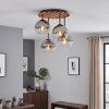 Boho cluster-plafondlamp Koyoto in natuurlijke kleuren met houten lamellenplaat