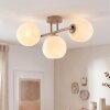 Moderne bolvormige plafondlamp Ripoll met 3 witte glazen kappen in lineaire opstelling, E14