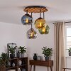 Boho cluster-plafondlamp Koyoto met 4 goudkleurige glazen bollen en houten lamellen