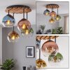 Boho-Cluster-plafondlamp Koyoto met houten lamellen in natuurlijke kleuren en 4 lichtpunten