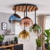 Boho-Cluster-plafondlamp Koyoto met houten lamellen in natuurlijke kleuren en 4 lichtpunten