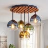 Cluster-plafondlamp Koyoto met houten lamellenplaat, gouden bollen voor de eettafel